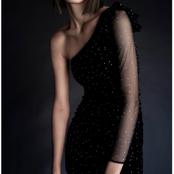 Zara | Dresses | Zara Bejeweled Asymmetric Dress